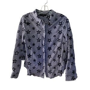 Central Park West New York Button Up Shirt Striped Blue White Stars Women Medium